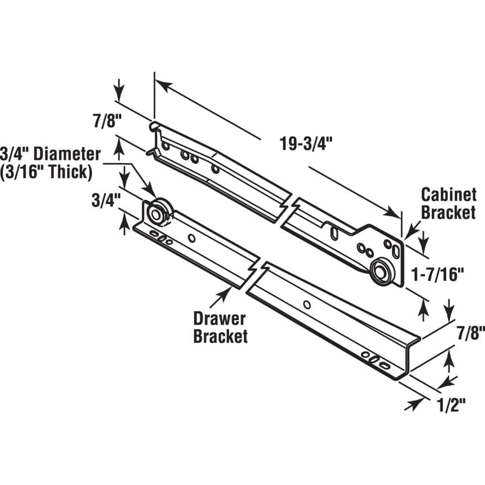 Prime-Line 19-3/4 in. White Steel Drawer Track Guide Slide Kit (1-Set) (2)
