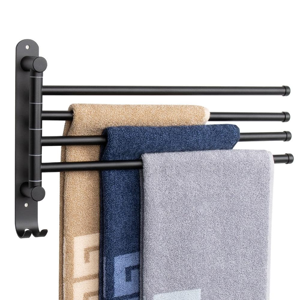 Unbranded Swivel Towel Rack 4-Arm Wall Mounted Towel Bar 13.8 in Thick SUS304 Stainless Steel Matte Black Finish (1)