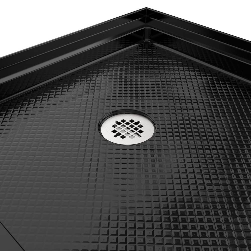 DreamLine SlimLine 60 in. L x 30 in. W Alcove Rectangular Black Shower Pan Base with 2 in. Round Left Drain in Brushed Nickel (3)