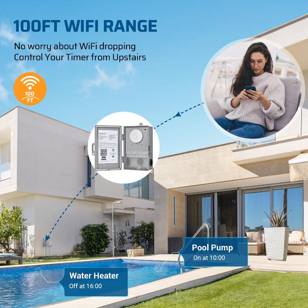 DEWENWILS 40 Amp 120/244/277 volt 7 day Outdoor Plastic WiFi Digital Programmable Smart Timer (3)