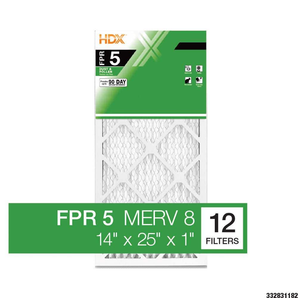 HDX 14 in. x 25 in. x 1 in. Standard Pleated Furnace Air Filter FPR 5, MERV 8 (12-Pack)