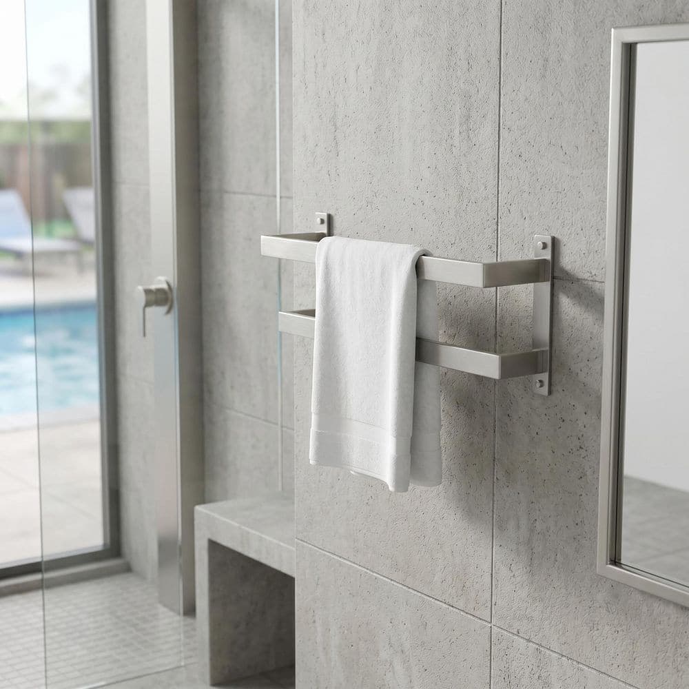 VEVETTA 16 in. Wall Mounted Double Towel Bar Bath Hardware Accessory in Brushed Nickel (2)