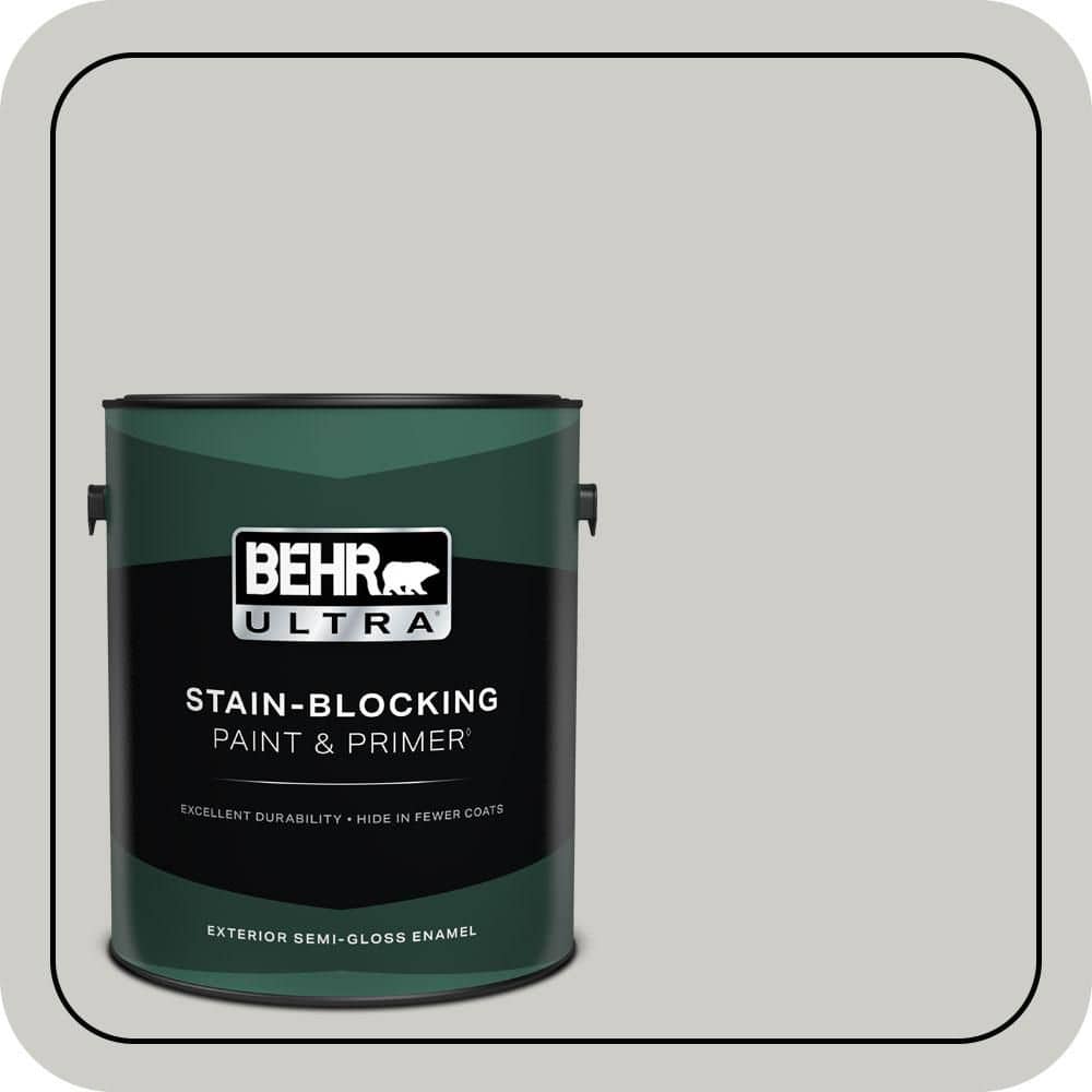 BEHR ULTRA 1 gal. #QE-49 Mexican Silver Semi-Gloss Enamel Exterior Paint & Primer