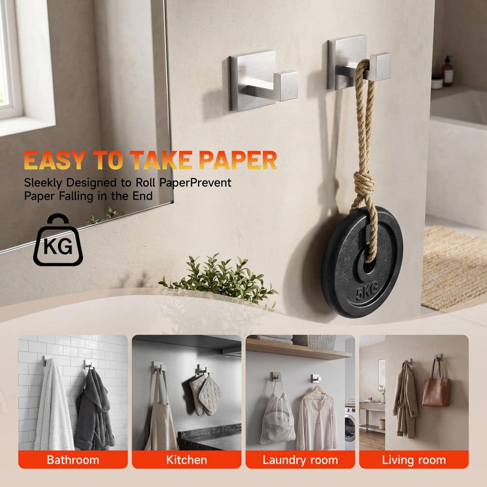 BWE Pieces Bathroom Hardware Accessories Set with Towel Holder, Roll Paper Holder, Hook, Towel Ring (3)