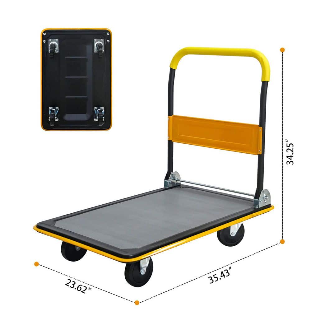 Tidoin 660 lbs. Yellow Foldable Heavy Duty Flatbed Cart Hand Truck with 360° Swivel Wheels (2)
