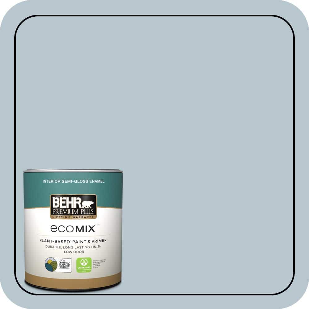 BEHR PREMIUM PLUS 1 qt. #560E-3 Silver Strand Semi-Gloss Enamel EcoMix Plant-Based Interior Paint & Primer (1)