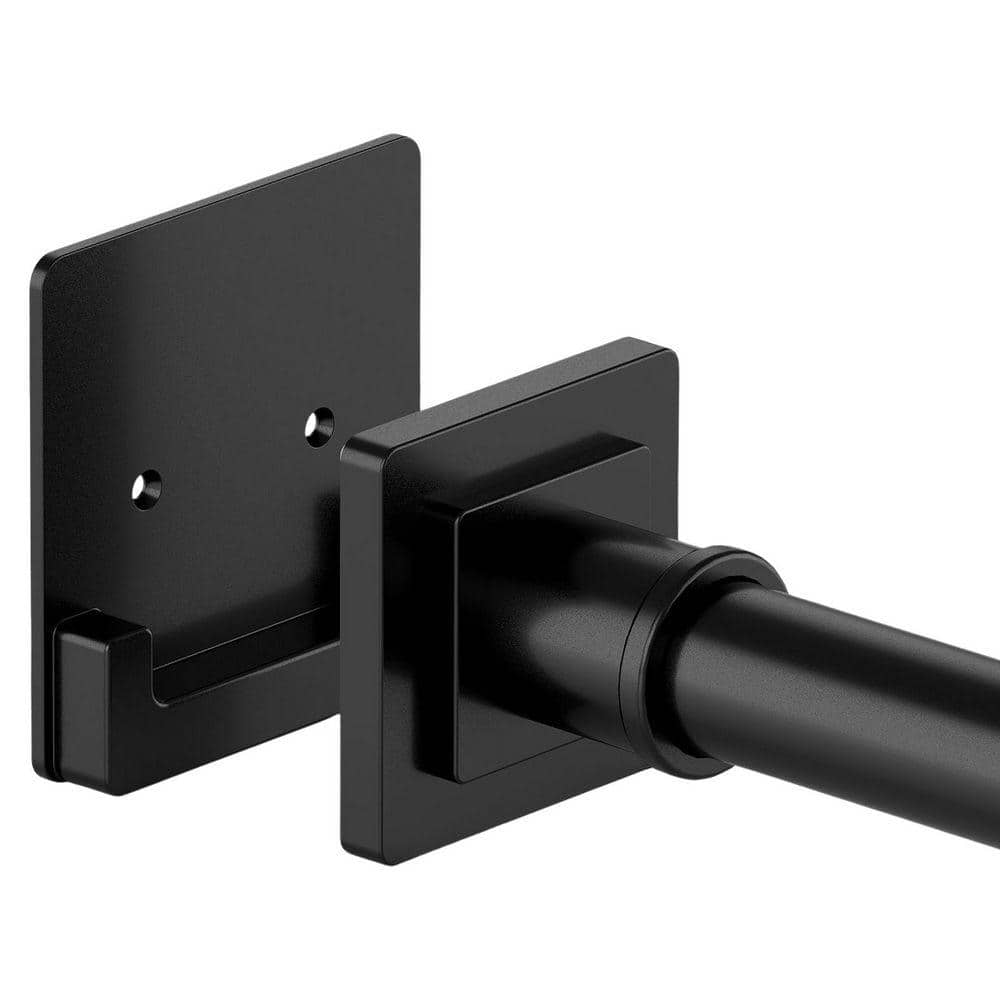 Lynzavix 79 in. Stainless Steel Adjustable Tension Shower Curtain Rod with Holders for Bathroom, Windows, Closet, Matte Black (1)