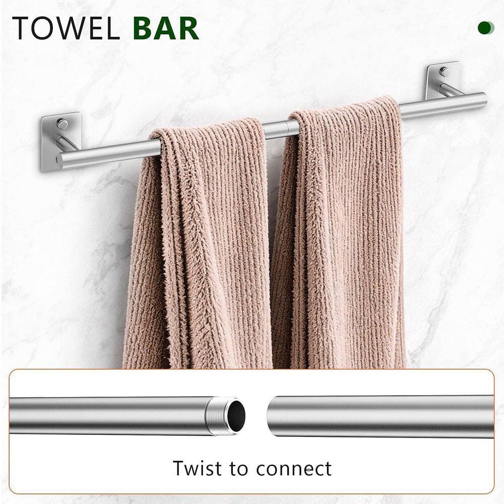 LAIFUCAM 5 Piece Bathroom Hardware Set with Towel Bar Towel Ring Toilet Paper Holder 2-Hooks in Brushed Nickel Finish (2)