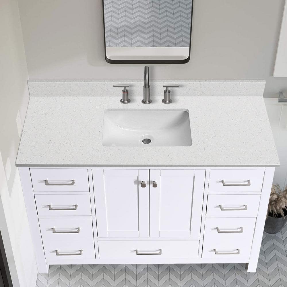PROOX 60 in. W x 22 in. D Quartz White Rectangular Single Sink Bathroom Vanity Top in Snowstorm White (3)