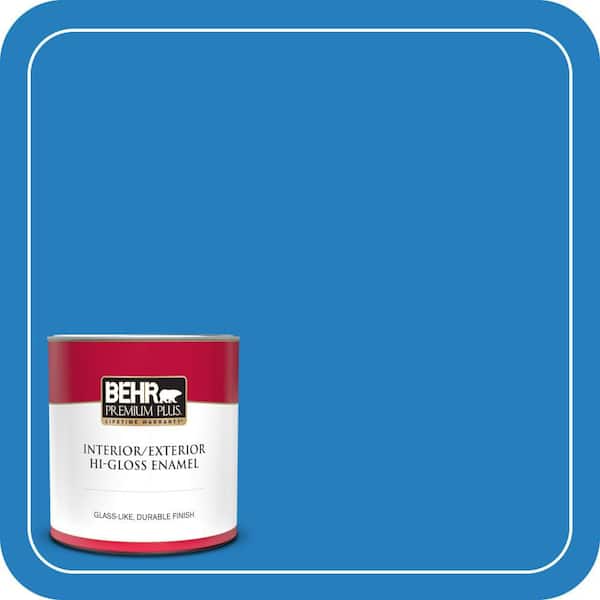 BEHR PREMIUM PLUS 1 qt. #P510-6 Brilliant Blue Hi-Gloss Enamel Interior/Exterior Paint & Primer (2)