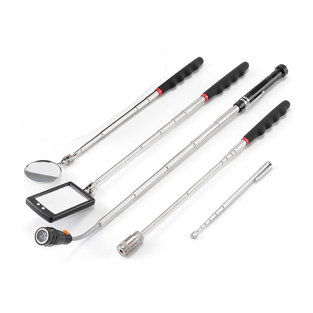 Ahfiwaso 5-Piece Magnetic Pickup Tool Set with LED Flashlight, Telescoping Handle and 360° Inspection Mirrors in Red (1)