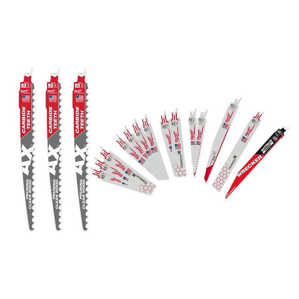 Milwaukee SAWZALL Demolition 9 in. 3 TPI Wood & Metal Cutting Bi-Metal Reciprocating Saw Blade Set W/WRECKER Nitrus Blade (17-Pc)