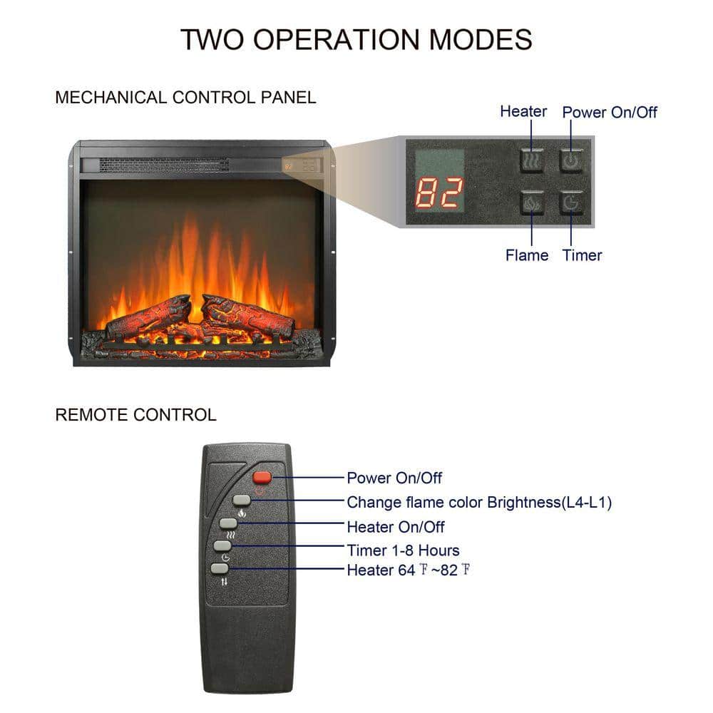 ToolCat 23 in. Electric Fireplace Insert with 3D Flame, Heater 400 sq. ft., 11 Temp Settings, 4 Adjust Brightness, Timer, Remote (3)