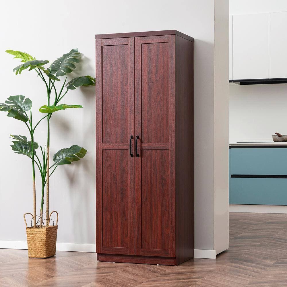 Unbranded 23.5 in. W x 15.75 in. D x 63 in. H Espresso Brown Linen Cabinet with 5-tier Shelving and 2 Adjustable Shelves (2)