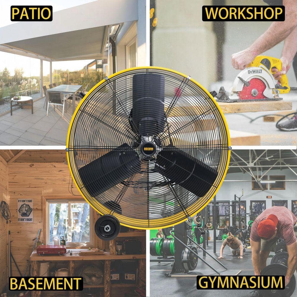 Stbine 30 in. Heavy Duty Industrial DC Drum Fan in Yellow, Variable Speed Commercial or Industrial Fan (3)