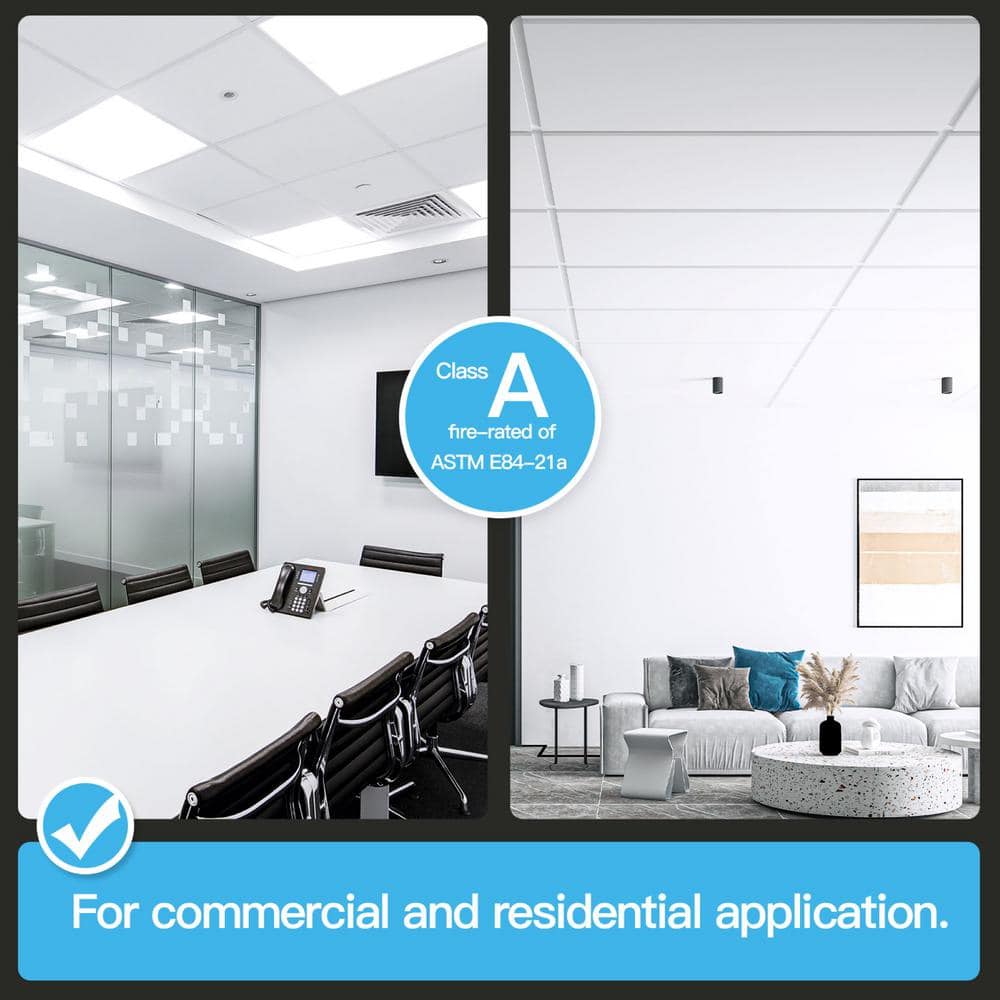 Art3dwallpanels White 2 ft. x 4 ft. Decorative Smooth PVC Drop Ceiling Tile (80 sq. ft./case) (3)