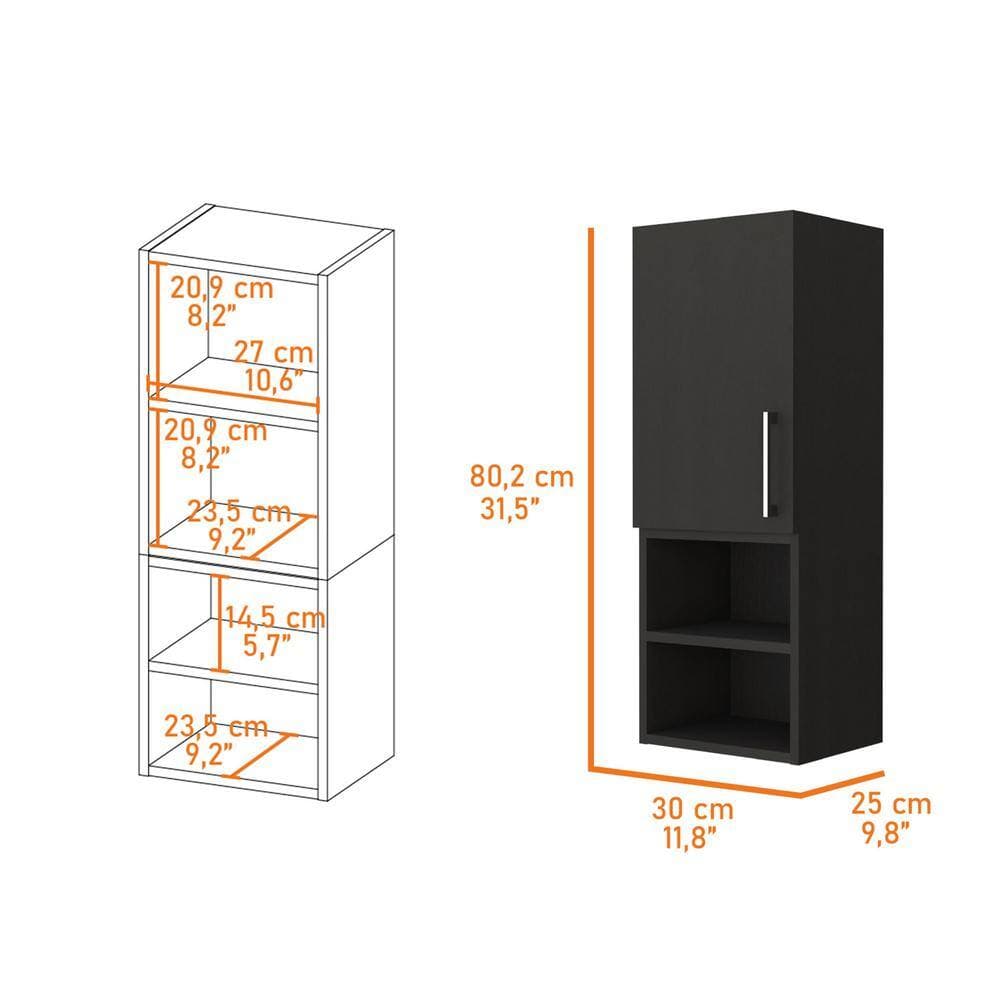 Unbranded 9.84 in. W x 11.81 in. D x 31.57 in. H Bathroom Storage Wall Cabinet in Black with 1 Door and 4 Shelves (2)