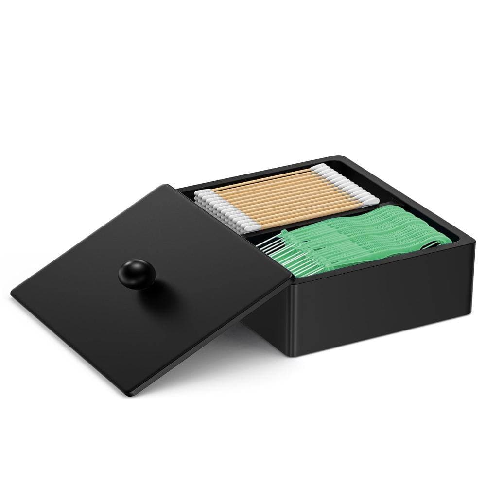 Unbranded Cotton Swab Holder with Lid 2-Compartment Organizer for Swabs Pads Bathroom Jars and Containers Black (2)