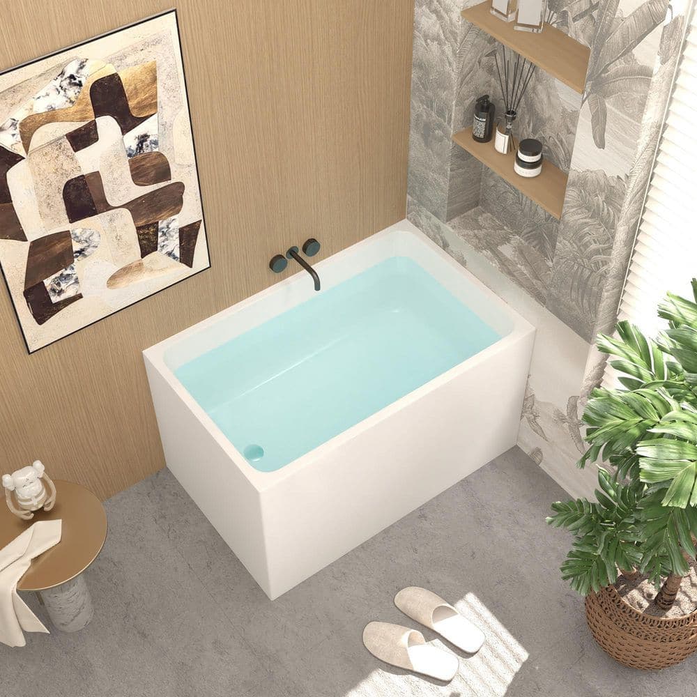 WELLFOR 43 in. x 27.5 in. Acrylic Soaking Freestanding Rectangle Bathtub with Chrome Drain in Glossy White (1)