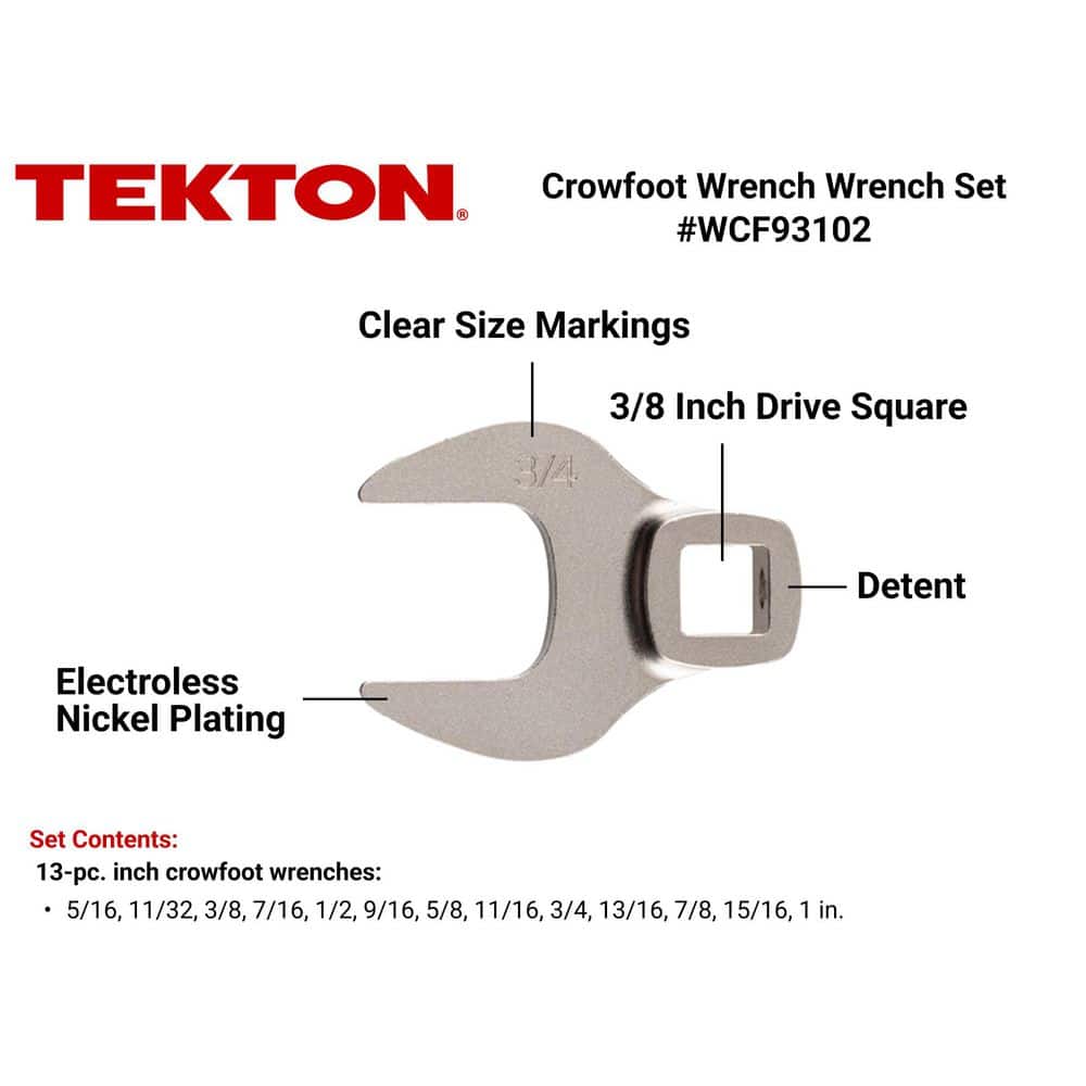 TEKTON 5/16-1 in. 3/8 in. Drive Crowfoot Wrench Set (13-Piece) (2)