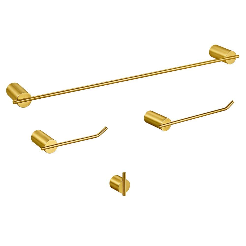 GQB 4-Piece Stainless Steel Bath Hardware Set in Brushed Gold with Towel Rack, Towel Hook, Toilet Paper Holder