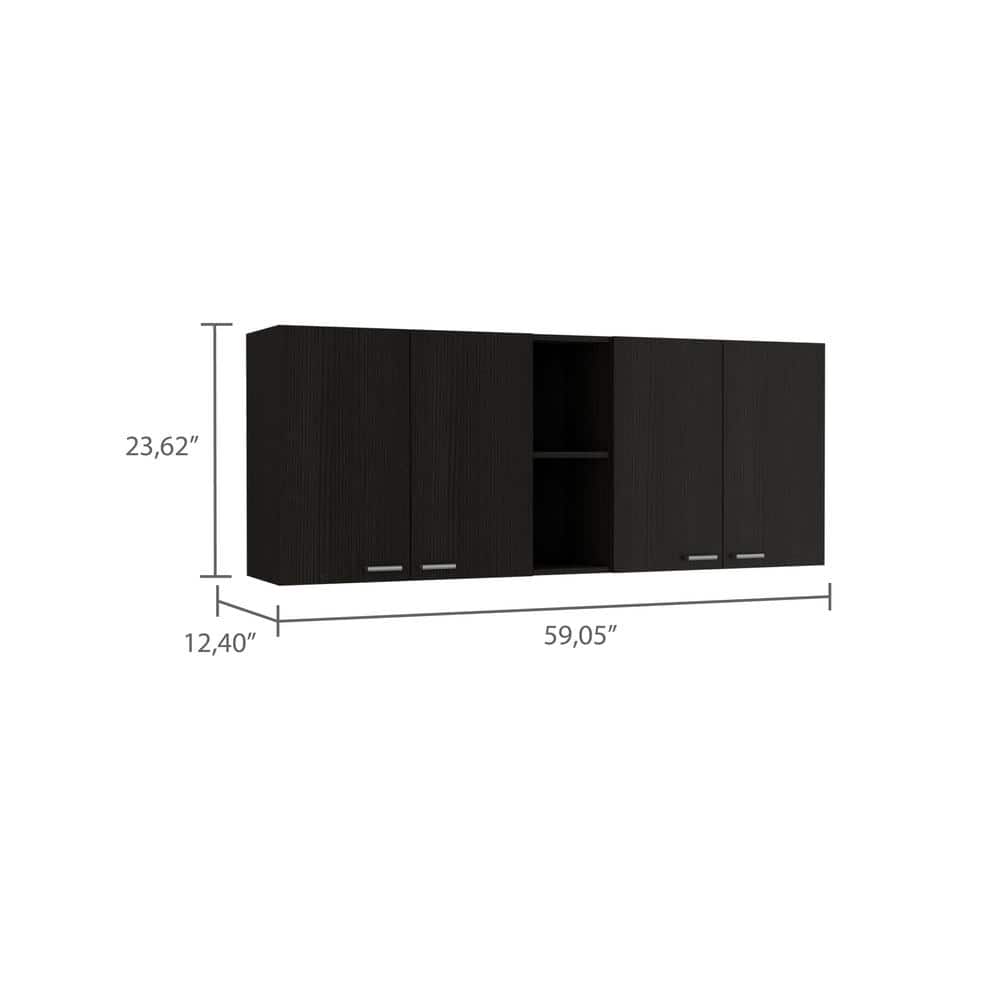 Anqtovp 59.05 in. W x 12.40 in. D x 23.62 in. H Bathroom Storage Wall Cabinet in Black (2)