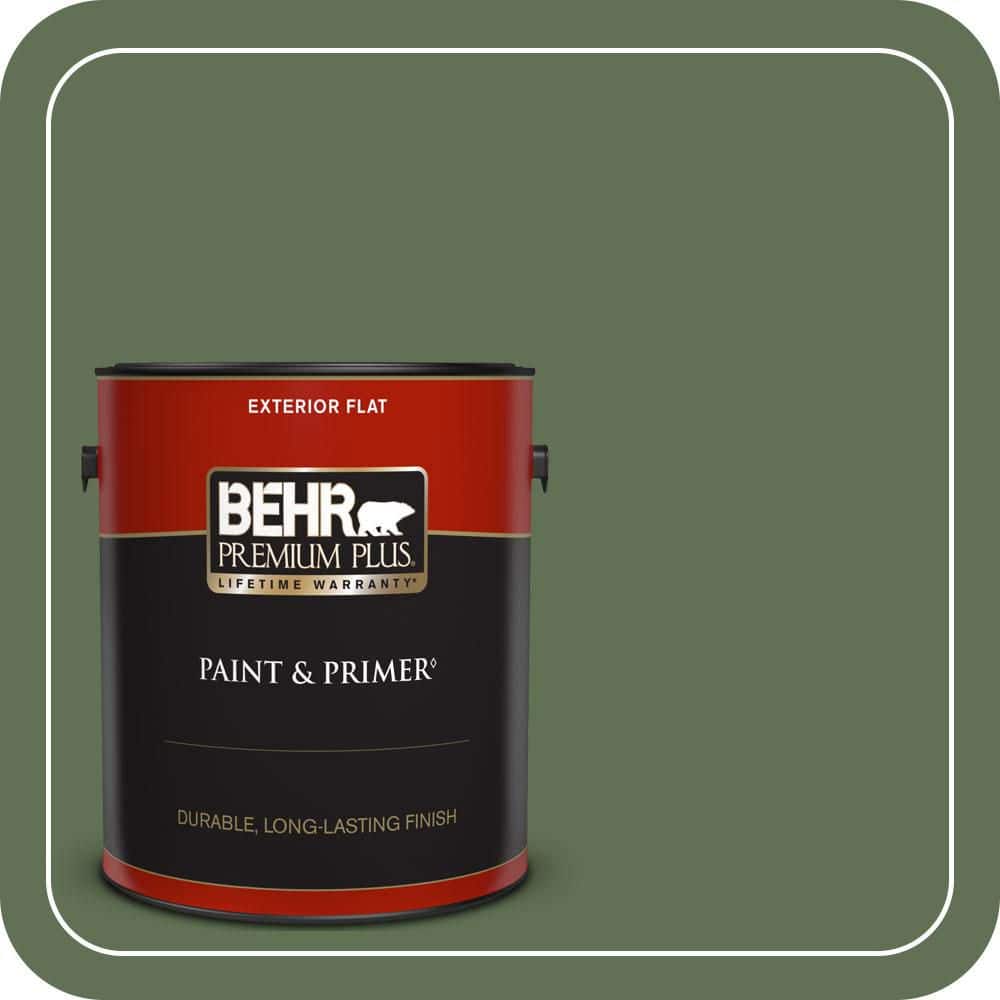 BEHR PREMIUM PLUS 1 gal. #QE-39 Willow Leaf Flat Exterior Paint & Primer