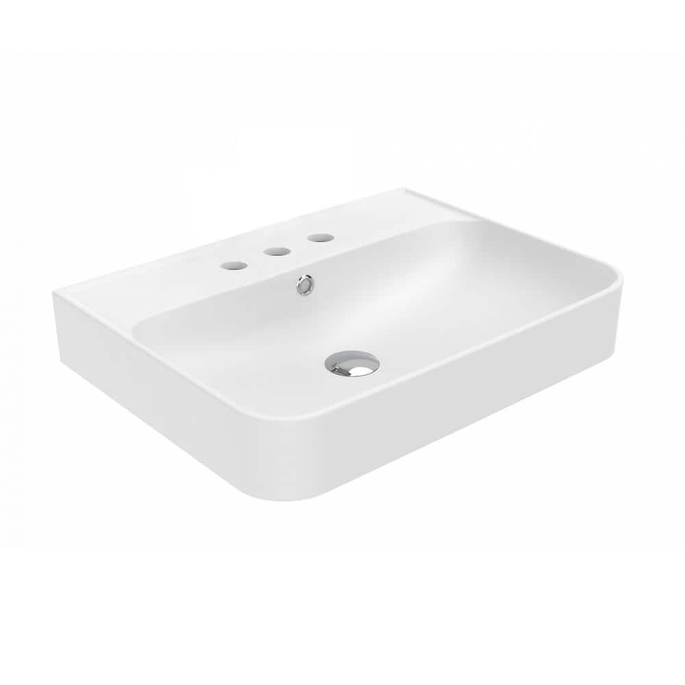 WS Bath Collections Contour 81060 5.3 in. Wall Mount/Vessel Bathroom Sink in Glossy White Ceramic with Three Faucet Holes (1)