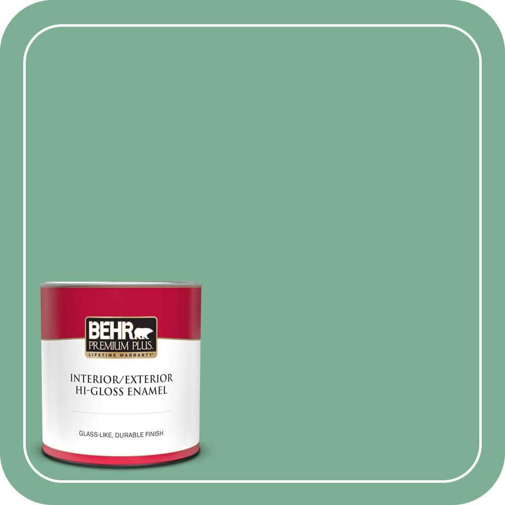 BEHR PREMIUM PLUS 1 qt. #MQ6-12 Nature Green Hi-Gloss Enamel Interior/Exterior Paint & Primer (1)