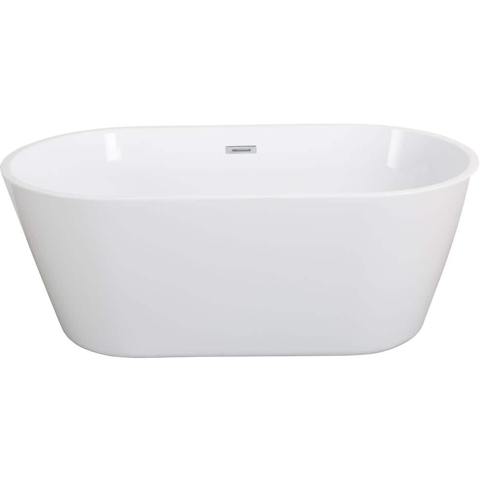 HOMEMYSTIQUE 59 in. x 31.1 in. Soaking Bathtub with Center Drain in White (1)