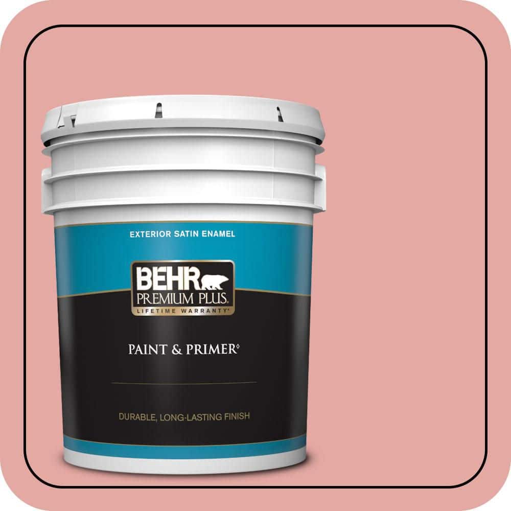 BEHR PREMIUM PLUS 5 gal. #MQ4-03 Coral Fountain Satin Enamel Exterior Paint & Primer