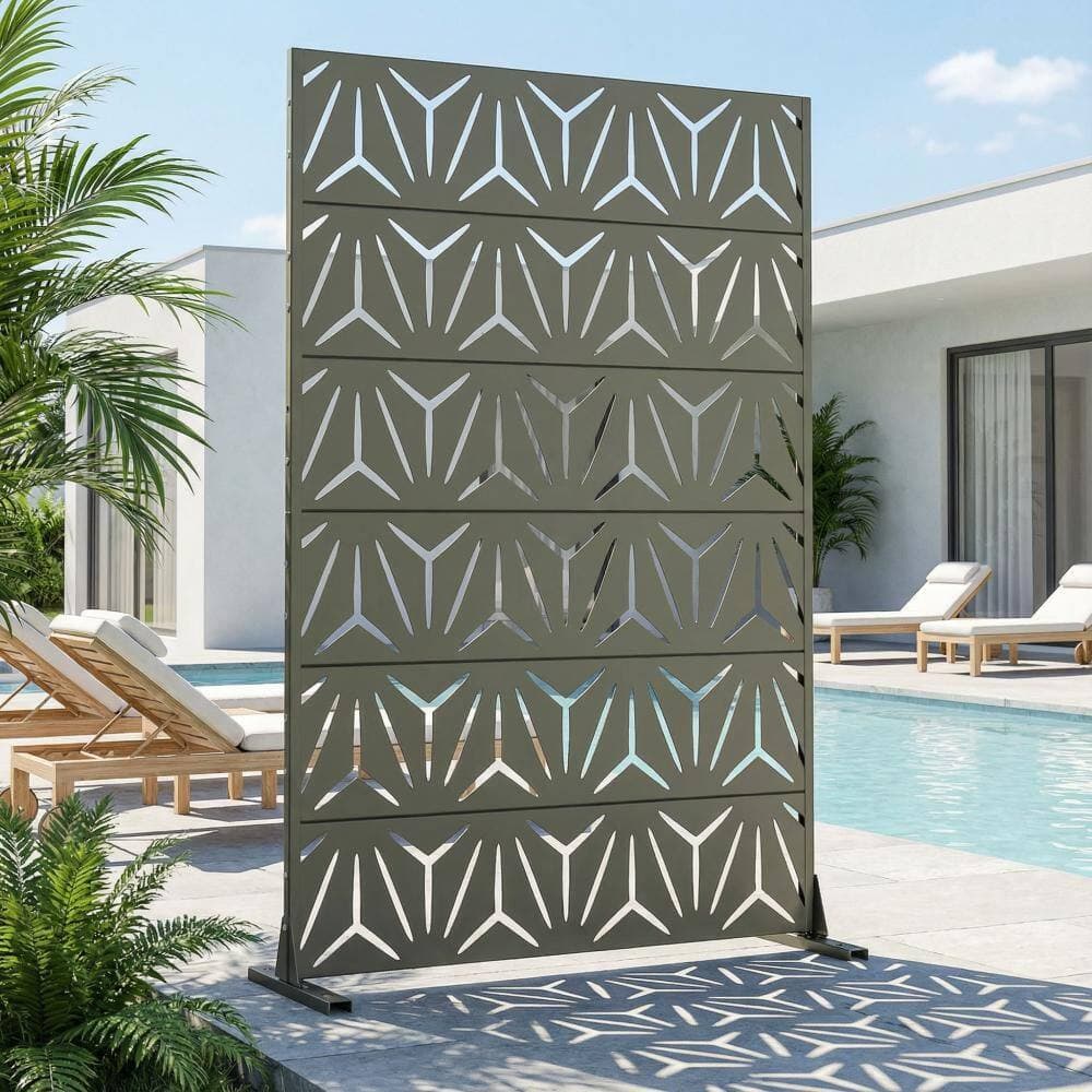 Dovelina 16 in. L x 72 in. H x 47 in. W Galvanized Metal Wall Sculptures Outdoor Privacy Screens Garden Fence in Olive Gray (2)