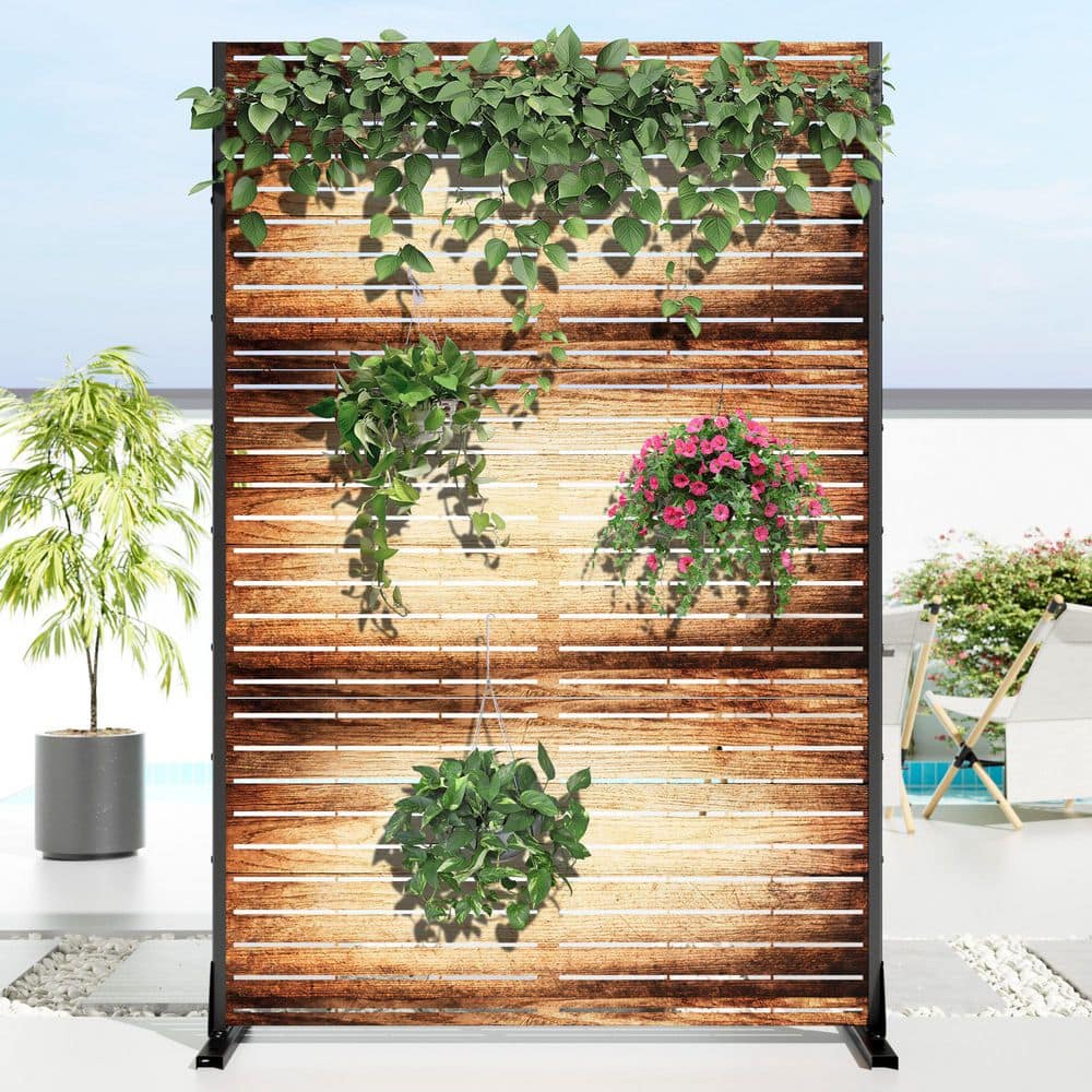 Dovelina 47 in. x 72 in. Dark Brown Textured Metal Garden Screens Outdoor Privacy Screen