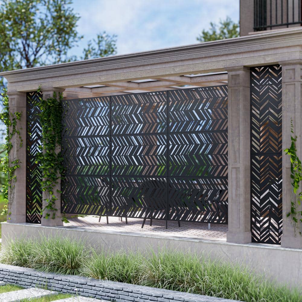 Dovelina 72 in. Christopher Metal Outdoor Garden Fence Privacy Screen Garden Screen Panels in Black (3)