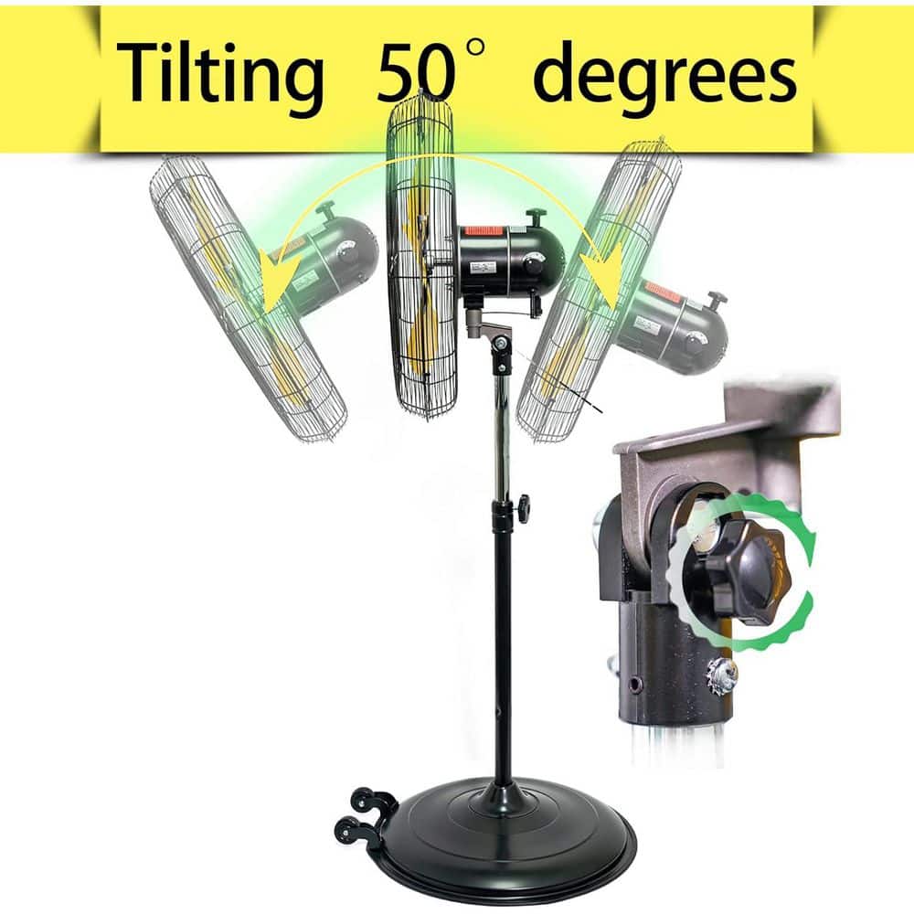 Atemomen 20 in. Pedestal Fan-50° Tilt, 3-Speed, 5000 CFM. 1/5HP Motor in Black for Warehouse/Gym/Garage. UL Listed (3)