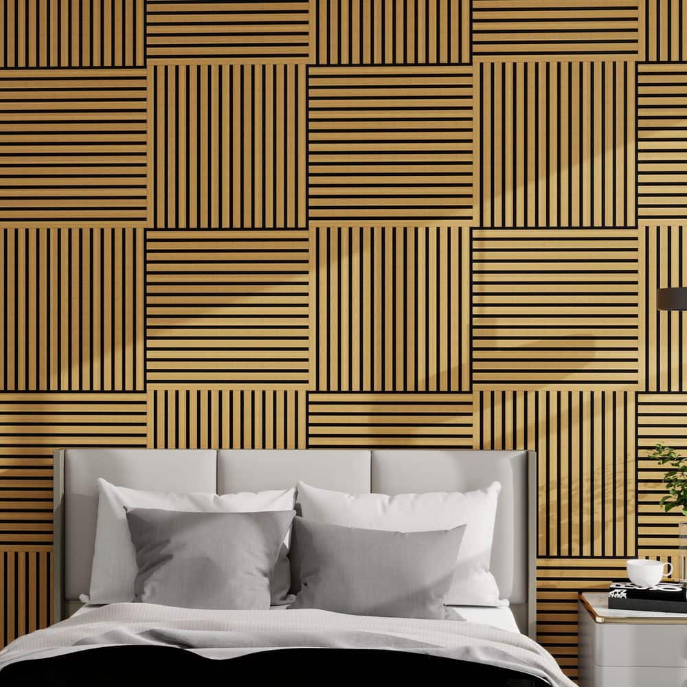 Seafuloy 94.5 in. Solid Wood Acoustic Wall Panels 4-Pack, Smoking Walnut Slat Panels for TV Background and Noise Reduction (3)