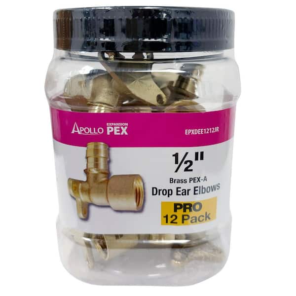 Apollo 1/2 in. Brass PEX-A Expansion Barb x 1/2 in. Female Pipe Thread Adapter 90-Degree Drop-Ear Elbow Jar (12-Pack) (2)