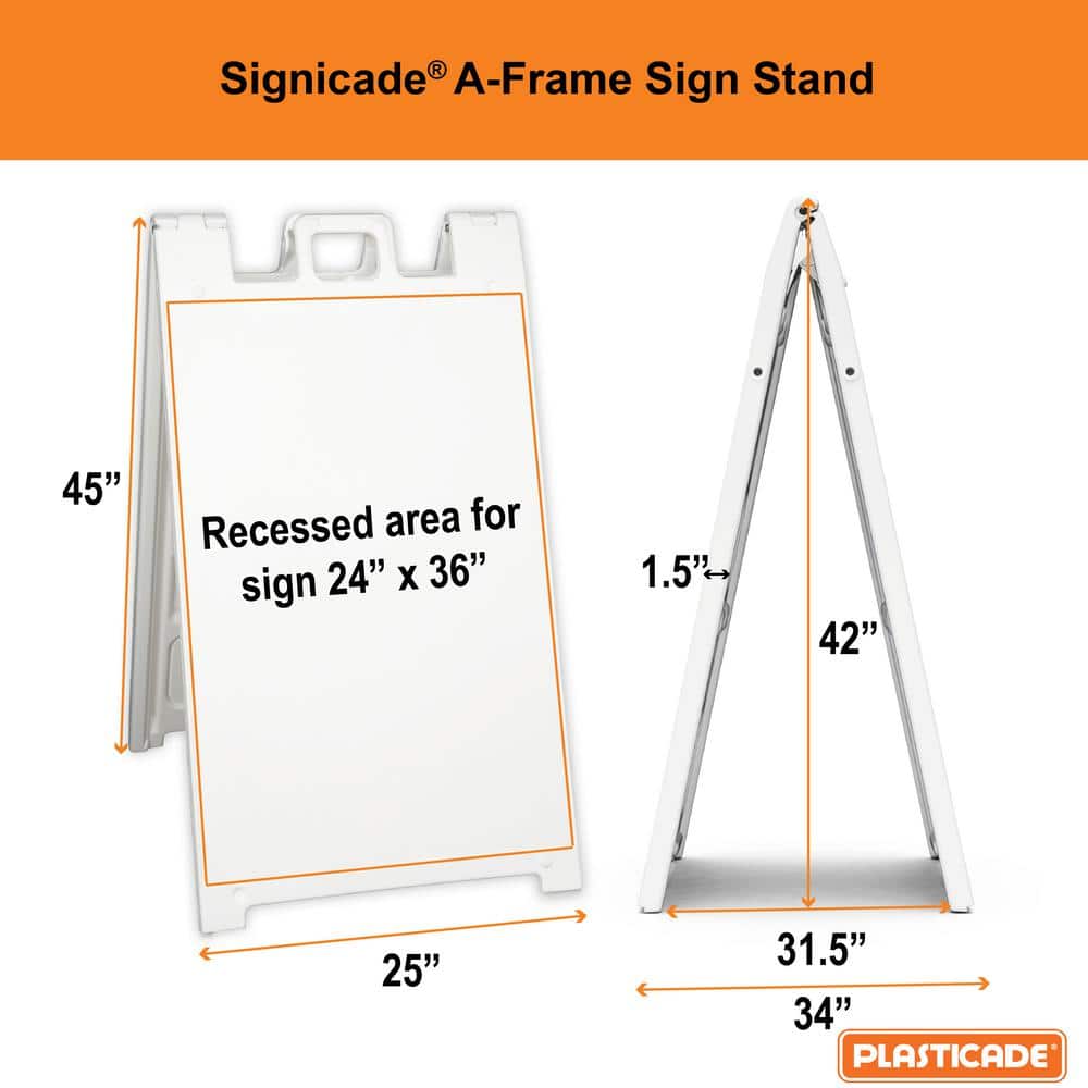 PLASTICADE Signicade White 24 in. W x 36 in. H Plastic Portable Foldable Double-Sided Deluxe Sign Stand (2)