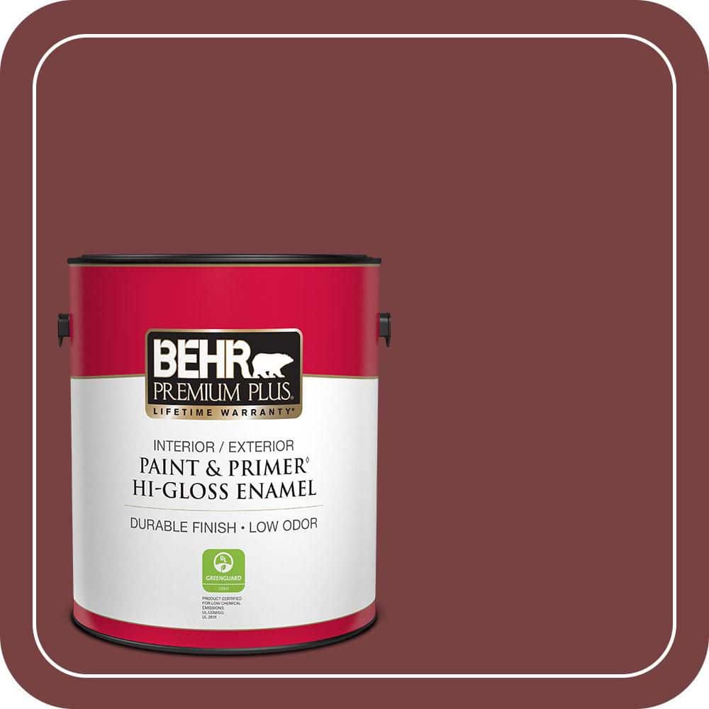 BEHR PREMIUM PLUS 1 gal. #PPF-01 Tile Red Hi-Gloss Enamel Interior/Exterior Paint & Primer