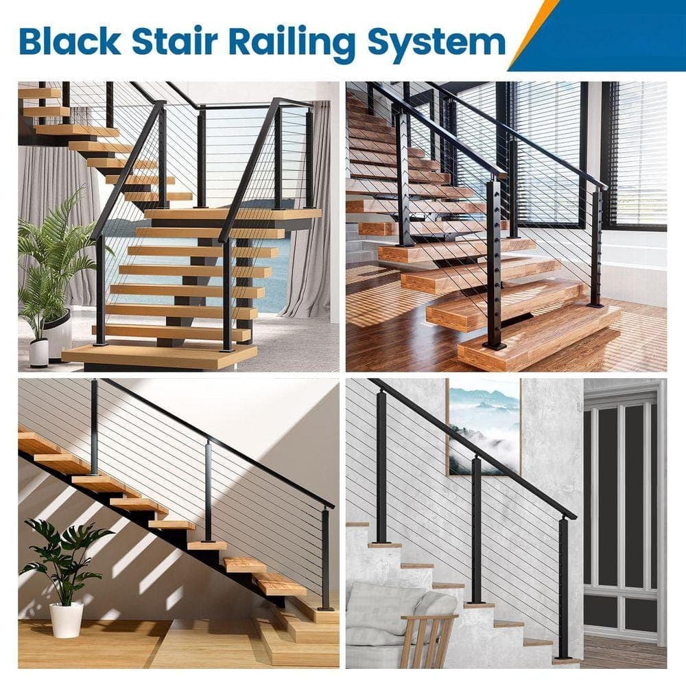 KIWDZFU Stainless Steel Cable Railing Post Kit for Cable Railing System Black Finish Includes Wire Rope System 2-Pack (3)