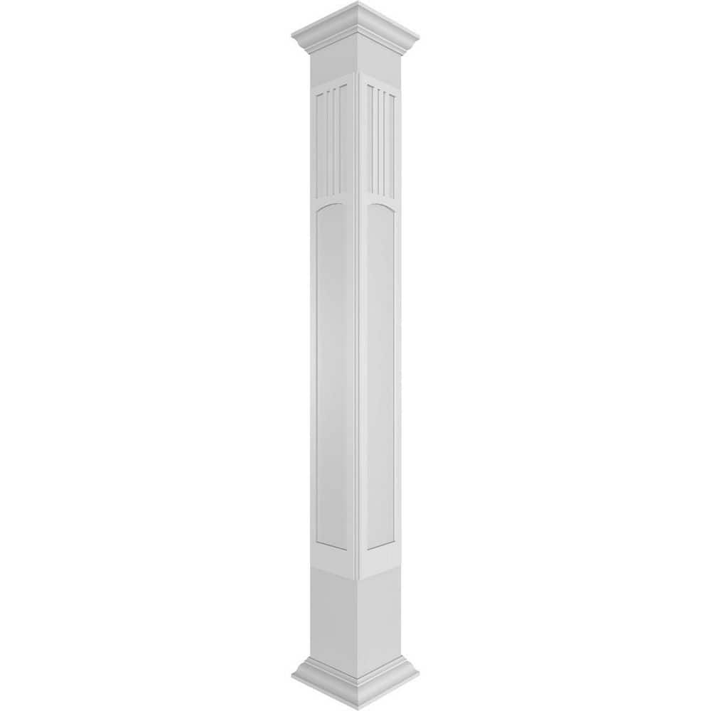 Ekena Millwork 7-5/8 in. x 8 ft. Square Non-Tapered San Miguel Mission Style Fretwork PVC Column Wrap Kit with Crown Capital and Base (1)