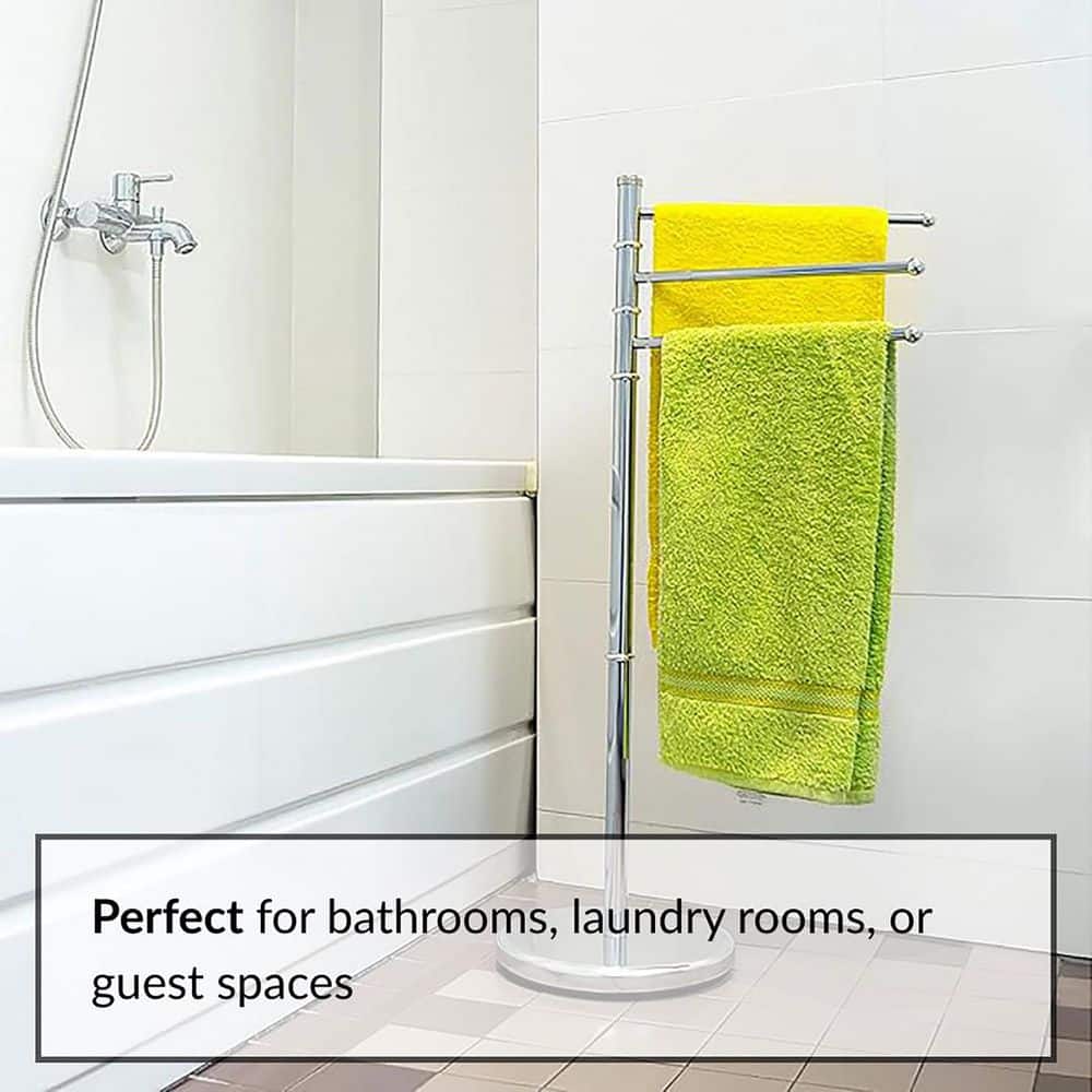 EVIDECO French home goods 3-Bar Freestanding Towel Rack Swivel Arms in Stainless Metal Chrome (2)