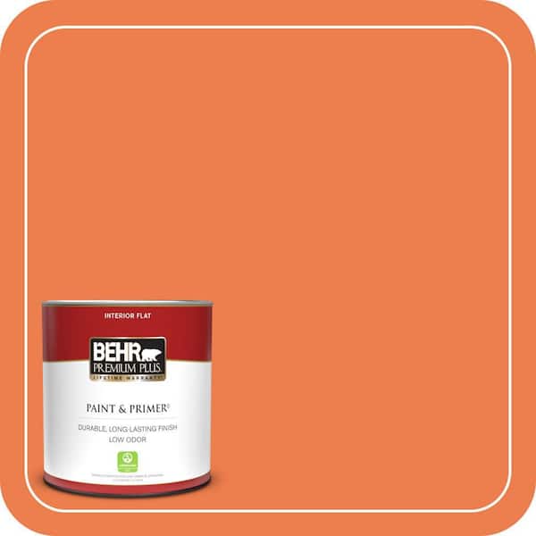 BEHR PREMIUM PLUS 1 qt. #P200-6 Sizzling Sunset Flat Low Odor Interior Paint & Primer (2)