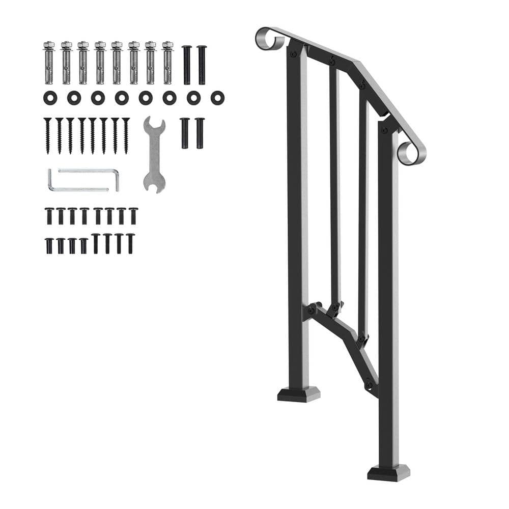 VEVOR Handrails for Outdoor Steps 1-2 Step Stair Hand Rail Kit Transitional Carbon Steel Railings 37.99 in. H x 3.31 in. W (1)