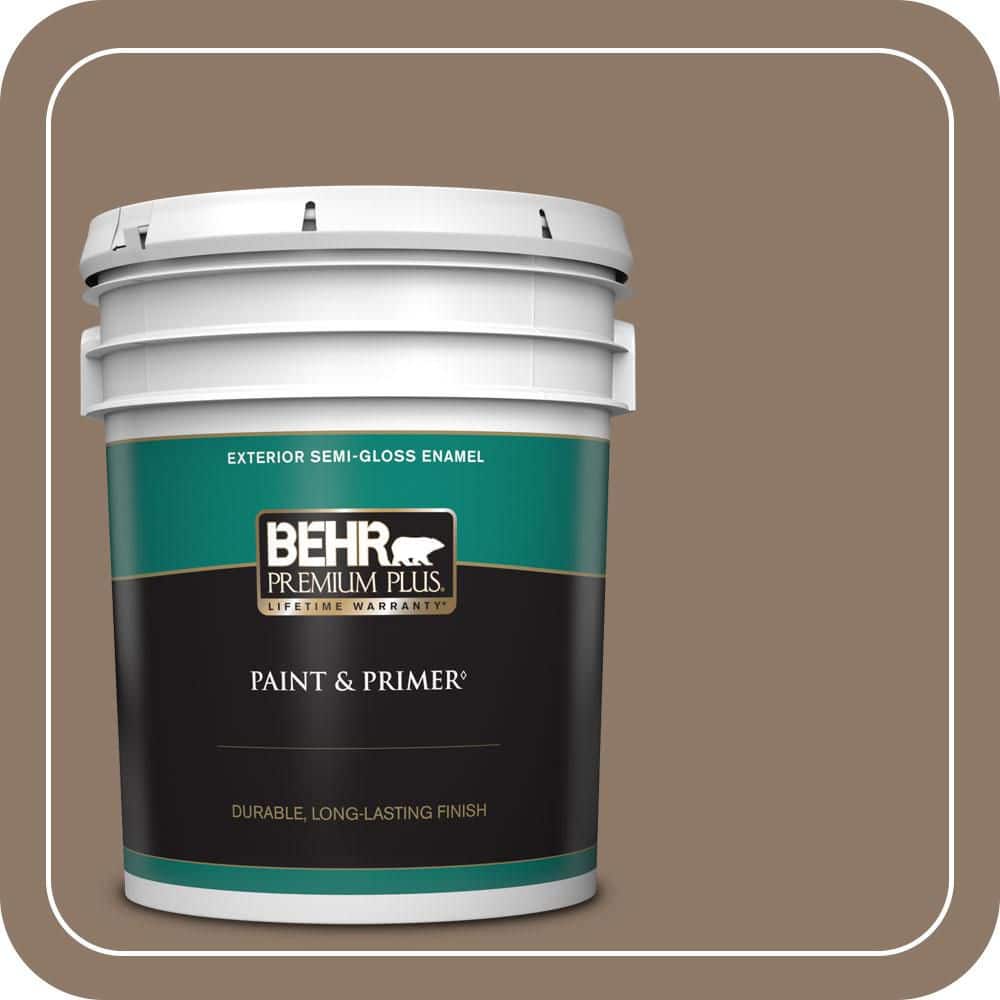 BEHR PREMIUM PLUS 5 gal. #PPU5-05 Coconut Shell Semi-Gloss Enamel Exterior Paint & Primer
