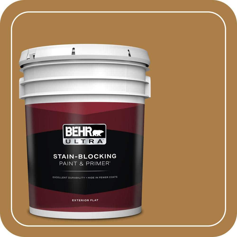 BEHR ULTRA 5 gal. #300D-6 Medieval Gold Flat Exterior Paint & Primer