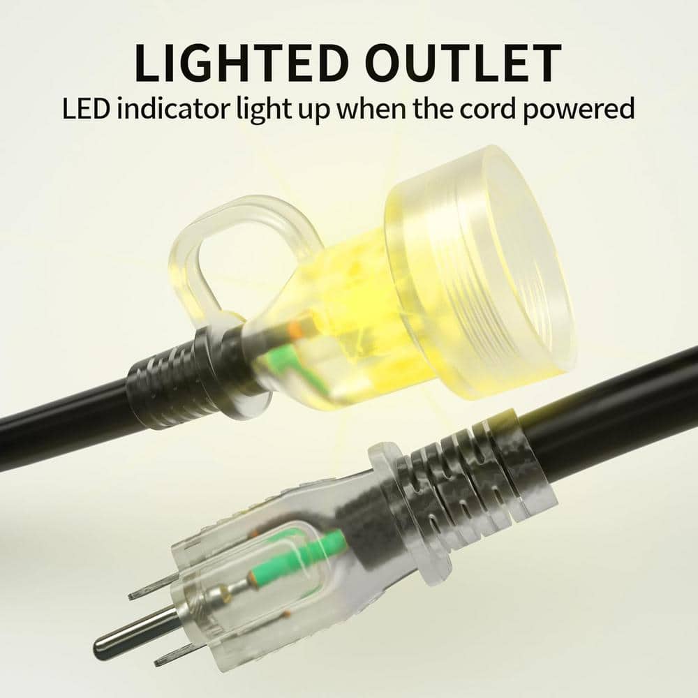 Yichuhaoxi 100 ft. 12/3-Gauge/3-Conductor 15 Amp 1875-Watt Indoor / Outdoor Extension Cord with Lighted End Black (2)