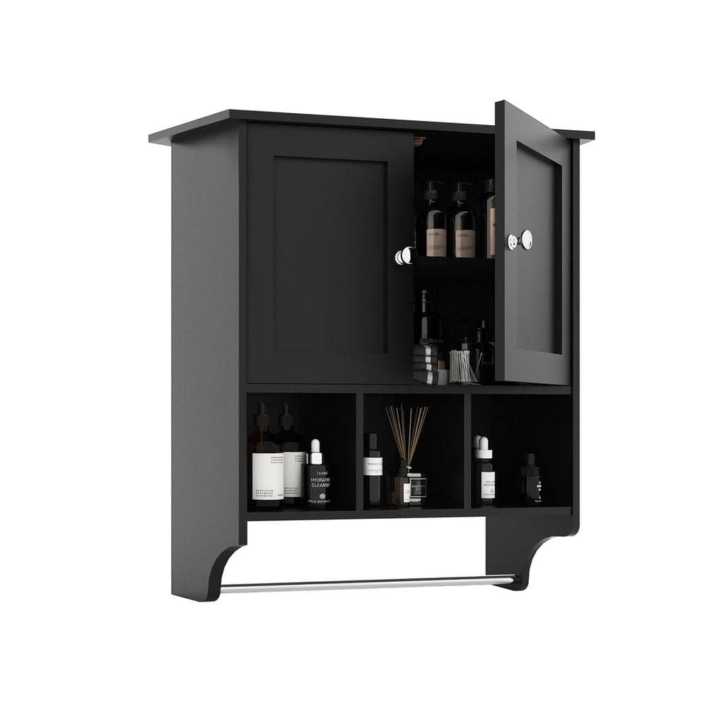 Tahanbath 23.80 in. W x 27.50 in. D x 7.80 in. H Bathroom Storage Wall Cabinet in Black (1)