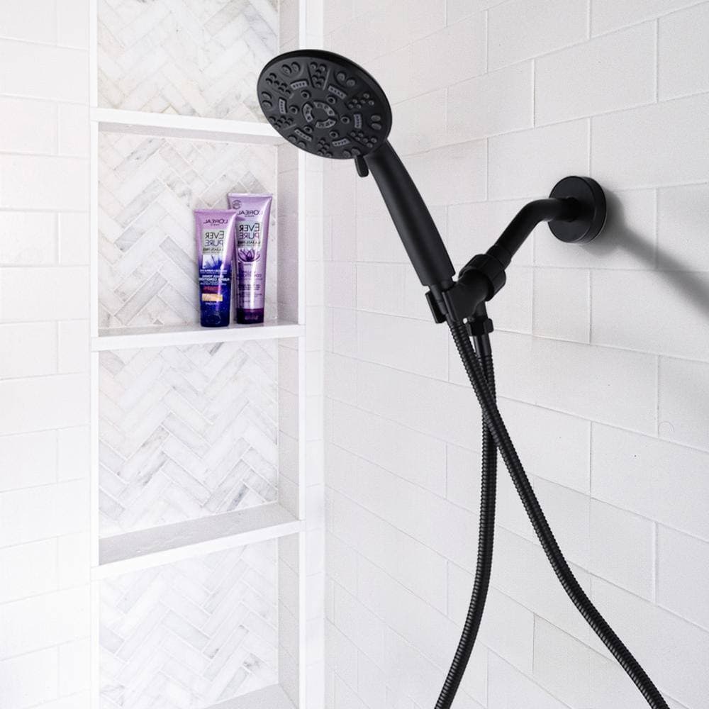 ALEASHA 2 in 1 Single Handle 7-Spray Shower Faucet 1.8 GPM with Pressure Balance in Matte Black (Valve Included) (3)