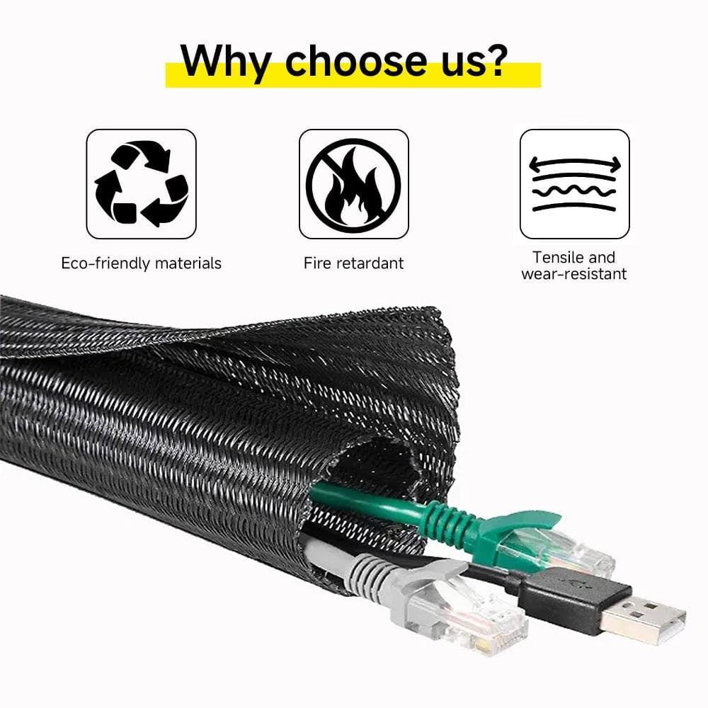Unbranded 1 in Split Wire Loom Tubing 25 ft Cable Sleeve for Cord Management, Abrasion and Flame Resistant Black (2)